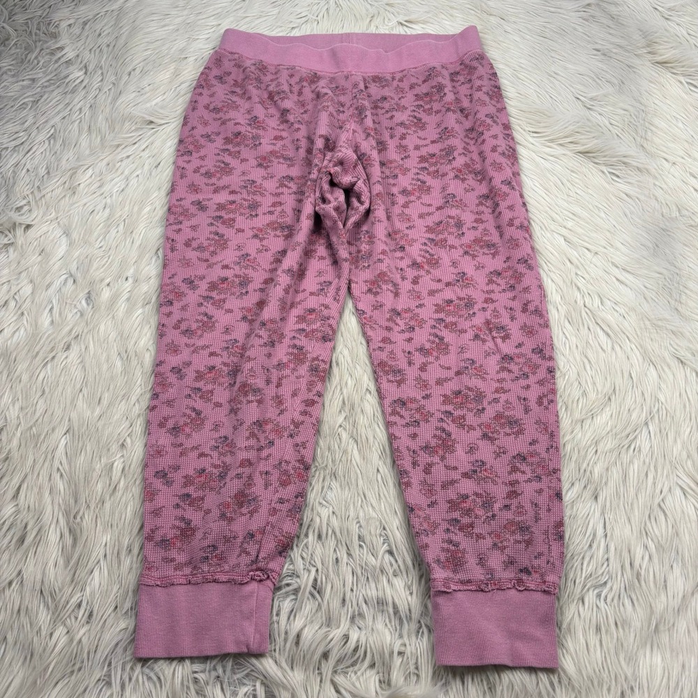 Sundance Women's L Pink Floral Waffle Knit Jogger Pajama Pants Lounge Boho